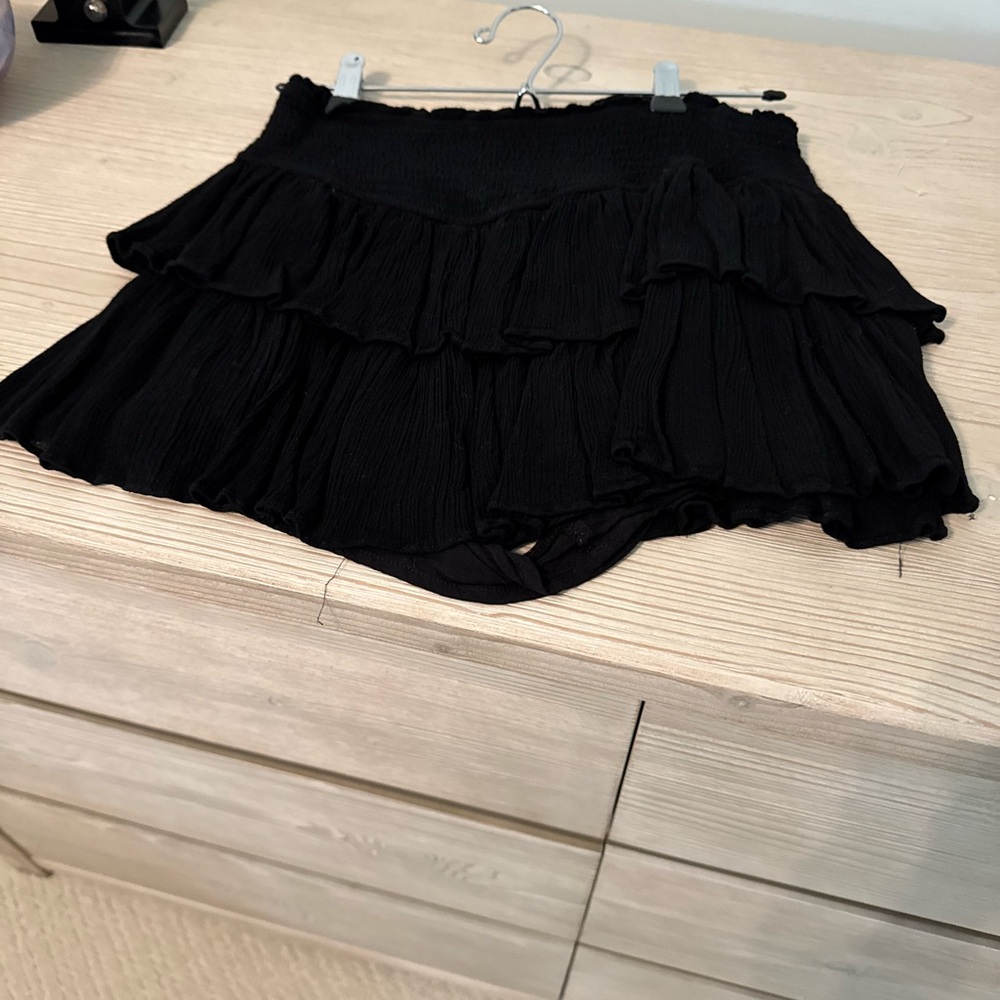 Black Tiered Ruffle Mini Skirt with Smocked Waistband
